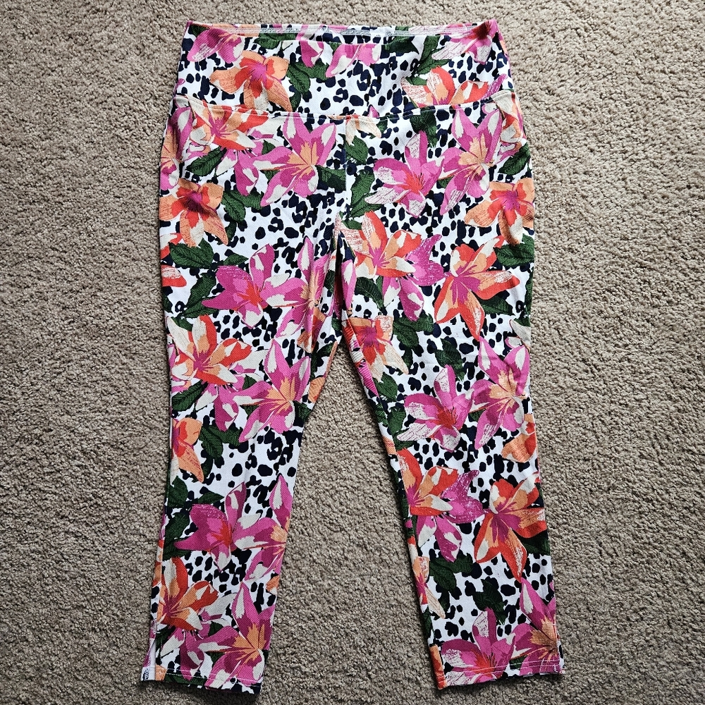 SIZE XL UTOPIA leggings capri floral flower multicolored - Picture 2 of 8